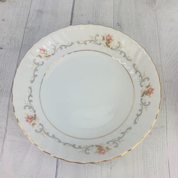 MCM Harmony House ROSEMONT Pink Roses Gray Swirl Gold Coupe Soup Bowls Set 4 - Picture 8 of 11